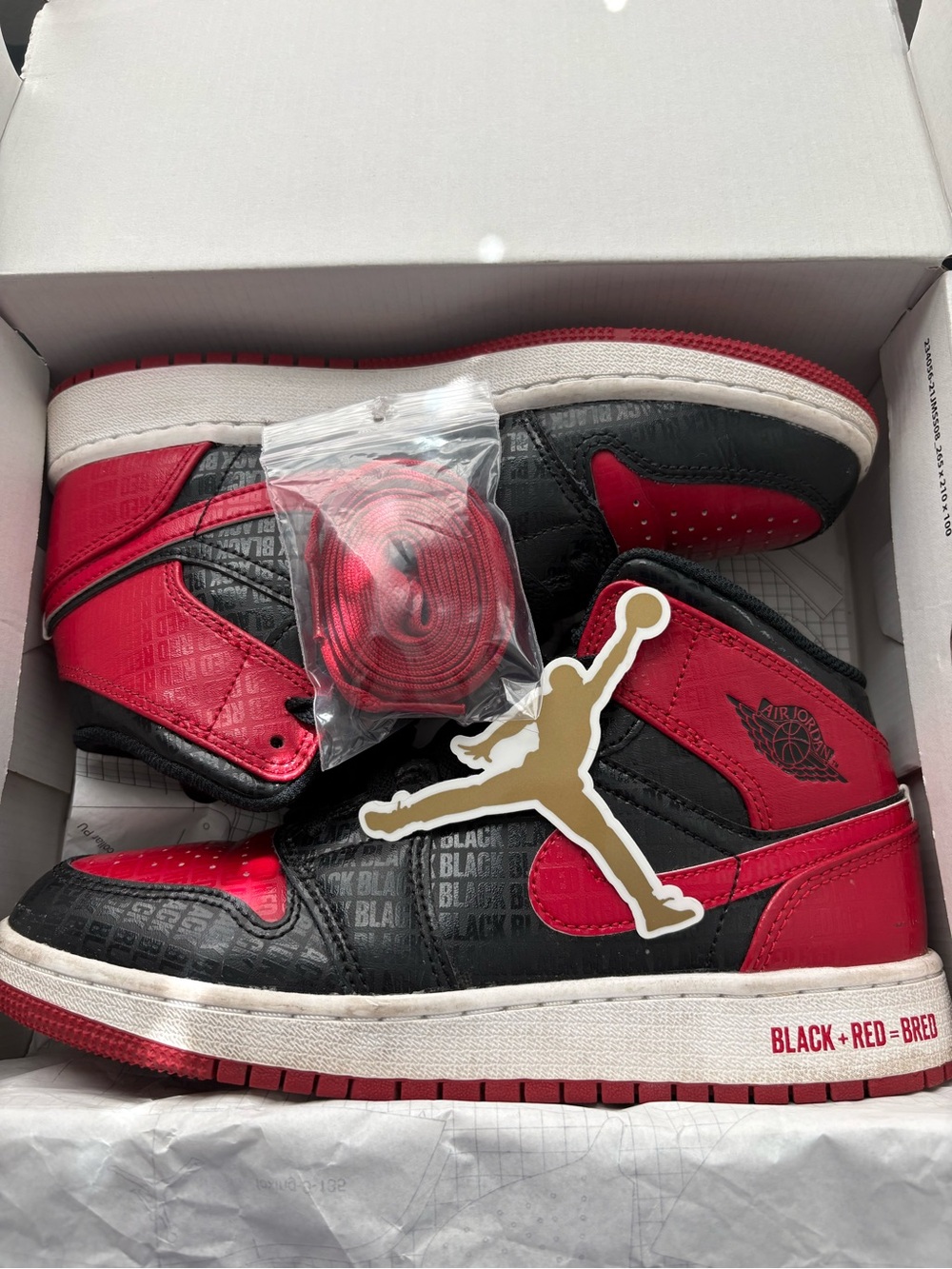 Nike Kids 5Y Black and Red High-Top Sneakers with Extra Red Laces 🔥 Nike Bread